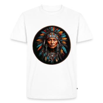 American Native with colorful feather headdress - Men's Premium Organic T-Shirt - white - Front - Nico (187cm)