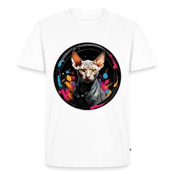 Portrait de chat Sphynx en technique aquarelle - T-shirt Premium bio Homme - blanc - Devant - Nico (187cm)