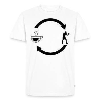 Charger des flèches et des boîtes de café - - T-shirt Premium bio Homme - blanc - Devant - Nico (187cm)