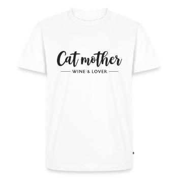 Cat Mother – Vin, amour et humour de chat - T-shirt Premium bio Homme - blanc - Devant - Nico (187cm)