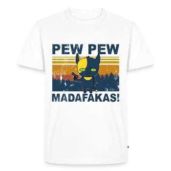 Cat Pew Pew - Men's Premium Organic T-Shirt - white - Front - Nico (187cm)