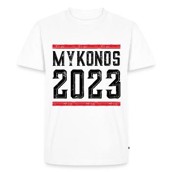 Mykonos 2023 - T-shirt Premium bio Homme - blanc - Devant - Nico (187cm)