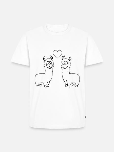 Alpaka Comic Paar liebe - Männer Premium Bio T-Shirt - Weiß