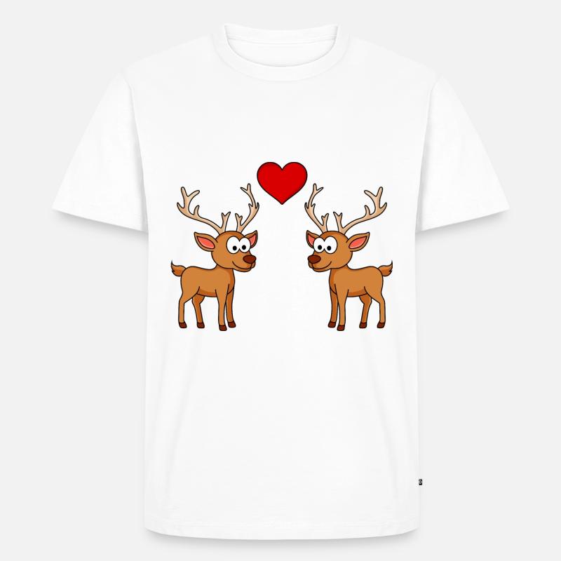 Hirsch Comic Paar Liebe - Männer Premium Bio T-Shirt - Weiß