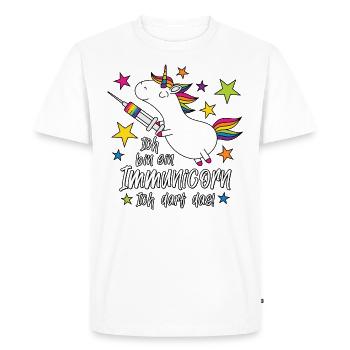 vaccinated! I am an Immunicorn I may! - Men's Premium Organic T-Shirt - white - Front - Nico (187cm)