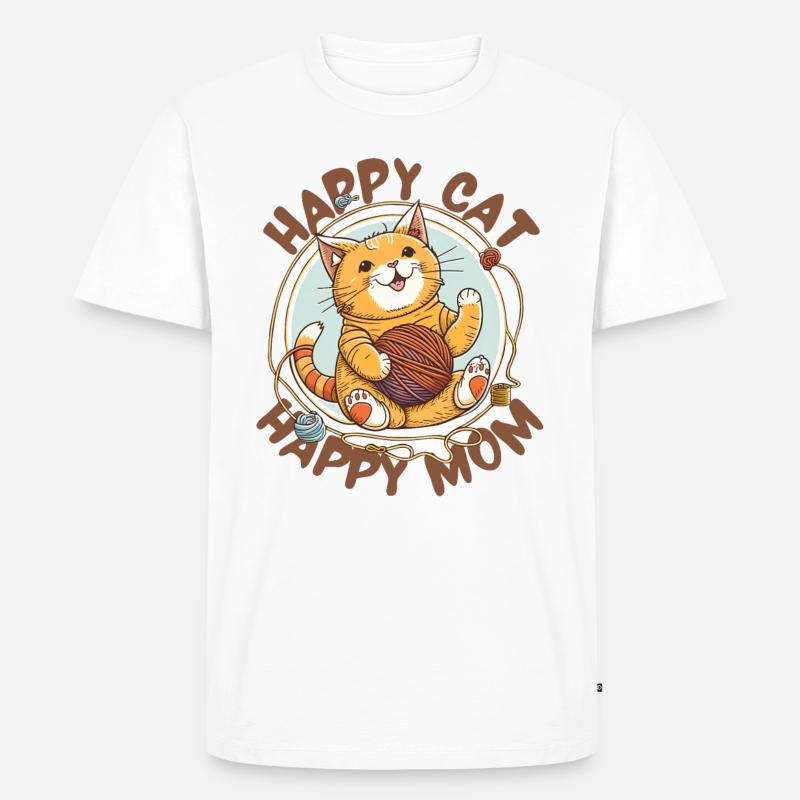 Glückliche Katze Glückliche Mutter - Männer Premium Bio T-Shirt - Weiß