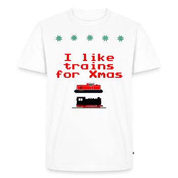 Christmas Railroad Trains laid Locomotive à vapeur Locomotive diesel - T-shirt Premium bio Homme - blanc - Devant - Nico (187cm)