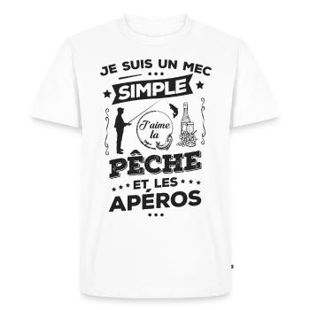 J'AIME LA PÊCHE ET LES APÉROS - T-shirt Premium bio Homme - blanc - Devant - Nico (187cm)