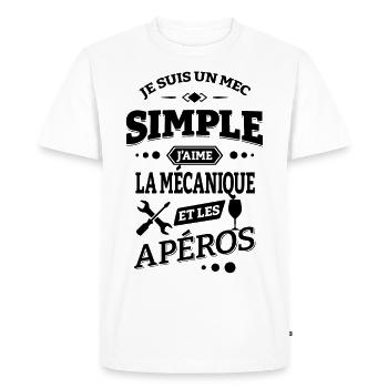 J'AIME LA MECANIQUE ET LES APÉROS - T-shirt Premium bio Homme - blanc - Devant - Nico (187cm)