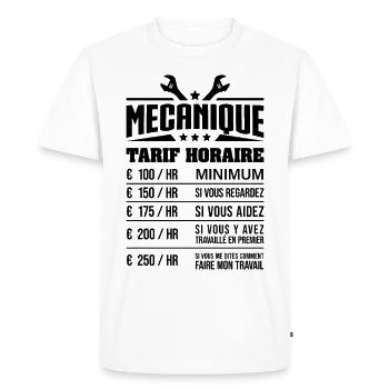 TARIF HORAIRE MÉCANICIEN - T-shirt Premium bio Homme - blanc - Devant - Nico (187cm)