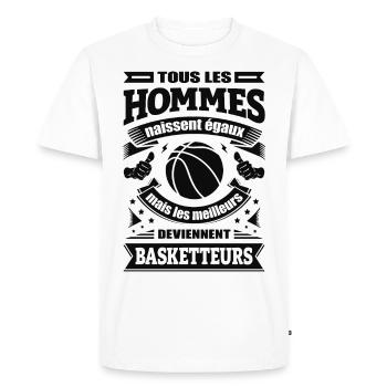 LES MEILLEURS HOMMES DEVIENNENT BASKETTEURS - T-shirt Premium bio Homme - blanc - Devant - Nico (187cm)