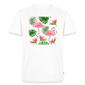 Flamants roses Oiseau rose une patte debout flamant rose - T-shirt Premium bio Homme - blanc - Devant - Nico (187cm)