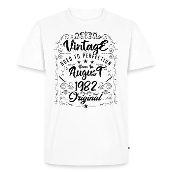 Vintage Né(e) en Août 1982. anniversaire août 1982 - T-shirt Premium bio Homme - blanc - Devant - Nico (187cm)