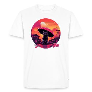 Synthwave japan Cat with umbrella - Men's Premium Organic T-Shirt - white - Front - Nico (187cm)