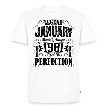 Janvier 1981. Cadeau d'Anniversaire janvier 1981. - T-shirt Premium bio Homme - blanc - Devant - Nico (187cm)