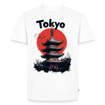 Tokyo Japan Pagoda City Skyline Sun Mountain - Men's Premium Organic T-Shirt - white - Front - Nico (187cm)