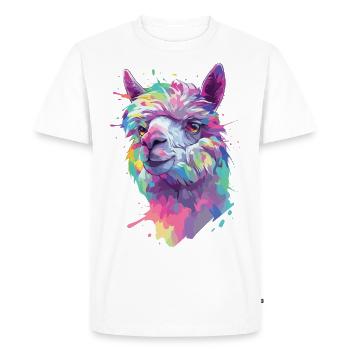 Alpaca Llama Animal Nature Zoo Andes Inca Colorful Art - Men's Premium Organic T-Shirt - white - Front - Nico (187cm)
