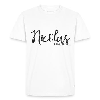 Nicolas de Marseille Cadeau T shirt nicolas - T-shirt Premium bio Homme - blanc - Devant - Nico (187cm)