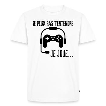 Je peux pas t'entendre je joue... - T-shirt Premium bio Homme - blanc - Devant - Nico (187cm)