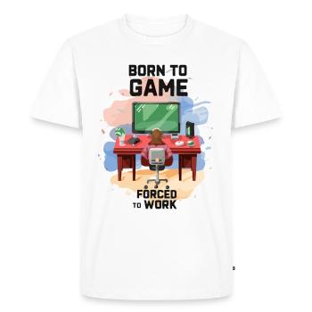 Né pour jouer forcé de travailler - T-shirt Premium bio Homme - blanc - Devant - Nico (187cm)