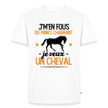 J'm'en fou du prince charmant je veux un cheval - T-shirt Premium bio Homme - blanc - Devant - Nico (187cm)