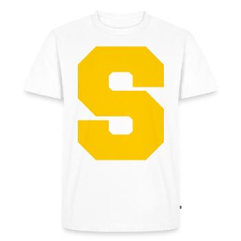 Idée cadeau lettre S jaune prénom prénom - T-shirt Premium bio Homme - blanc - Devant - Nico (187cm)
