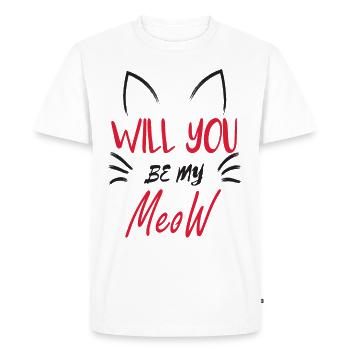 Serez-vous mon miaou | Motif de couple de chat mignon - T-shirt Premium bio Homme - blanc - Devant - Nico (187cm)