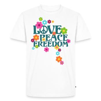 Retro Flower Power Type - Love Peace Freedom 1 - Men's Premium Organic T-Shirt - white - Front - Nico (187cm)