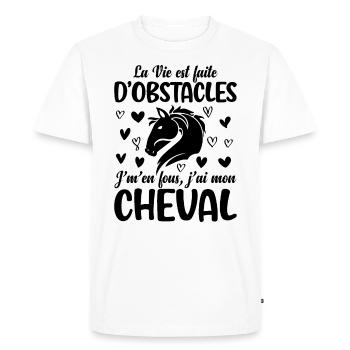 Les Obstacles ? Je M'en Fous J'ai Mon Cheval - T-shirt Premium bio Homme - blanc - Devant - Nico (187cm)
