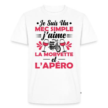 Mec Simple Qui Aime La Mobylette Et L'apéro - T-shirt Premium bio Homme - blanc - Devant - Nico (187cm)