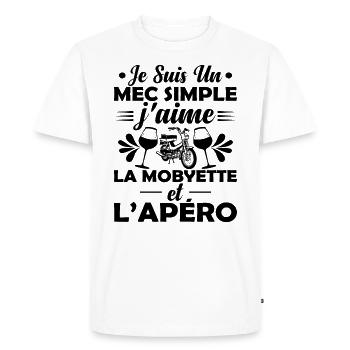 Mec Simple Qui Aime La Mobylette Et L'apéro - T-shirt Premium bio Homme - blanc - Devant - Nico (187cm)