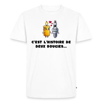 « C’est l’histoire de deux bougies » - T-shirt Premium bio Homme - blanc - Devant - Nico (187cm)