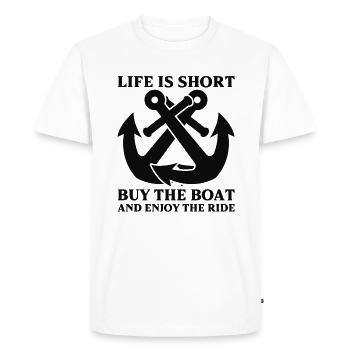 Bateau papa Capitaine Pontoon Sailor Croisière - T-shirt Premium bio Homme - blanc - Devant - Nico (187cm)
