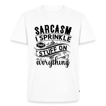Sarcasme Je saupoudre ce truc sur tout - T-shirt Premium bio Homme - blanc - Devant - Nico (187cm)
