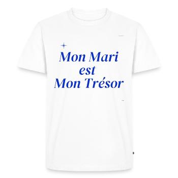 Mon Mari est mon trésor - T-shirt Premium bio Homme - blanc - Devant - Nico (187cm)