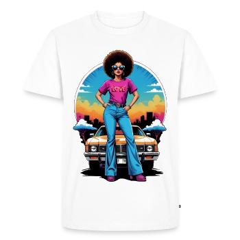 Femme habilitée avec scène de coucher de soleil de voiture - T-shirt Premium bio Homme - blanc - Devant - Nico (187cm)