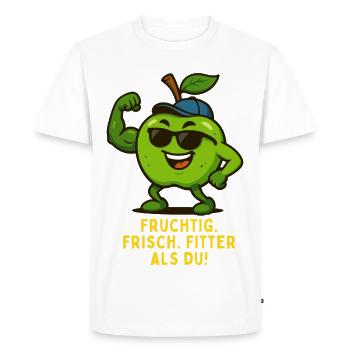Fruity Fitness Apple Hero Musculation Dessin animé - T-shirt Premium bio Homme - blanc - Devant - Nico (187cm)