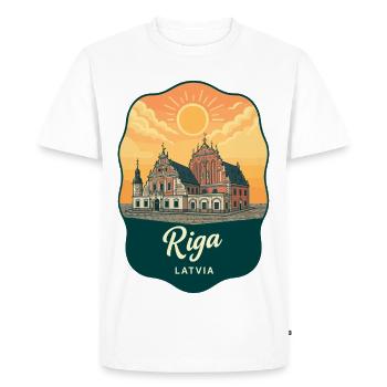 Insigne vintage de la Maison des Points Noirs de Riga - T-shirt Premium bio Homme - blanc - Devant - Nico (187cm)