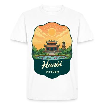 Hanoi Vietnam Vintage Sunset Travel Badge - Men's Premium Organic T-Shirt - white - Front - Nico (187cm)