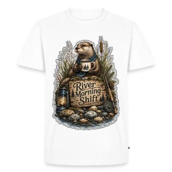 Loutre du Quart du Matin de la Rivière - T-shirt Premium bio Homme - blanc - Devant - Nico (187cm)