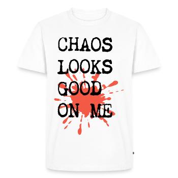 Chaos me va bien – Conception de machine à écrire - T-shirt Premium bio Homme - blanc - Devant - Nico (187cm)
