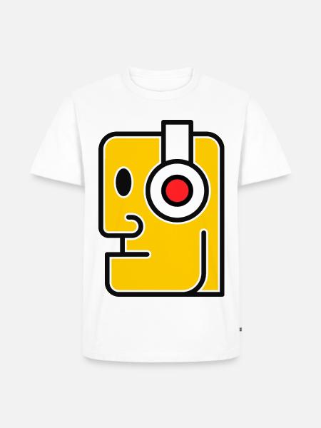 Cartoon-Stil Kopf mit Kopfhörern - Männer Premium Bio T-Shirt - Weiß