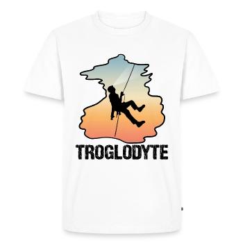 Troglodyte Funny Caving - Cave Explorer Speleology - Men's Premium Organic T-Shirt - white - Front - Nico (187cm)