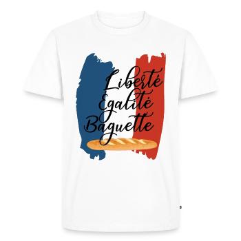 Liberté Egalité Baguette - Humour Français - T-shirt Premium bio Homme - blanc - Devant - Nico (187cm)