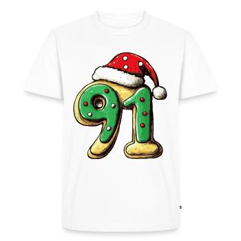 91 Numéro Noël - T-shirt Premium bio Homme - blanc - Devant - Nico (187cm)
