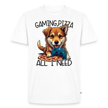 Funny Dog Gaming Pizza Gamer Gamer Gaming - Men's Premium Organic T-Shirt - white - Front - Nico (187cm)