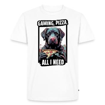 Funny Dog Gaming Pizza Gamer Gamer Gaming - Men's Premium Organic T-Shirt - white - Front - Nico (187cm)