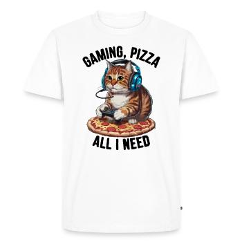 Drôles de chats Jeux Pizza Gamer Gamer Jeux - T-shirt Premium bio Homme - blanc - Devant - Nico (187cm)