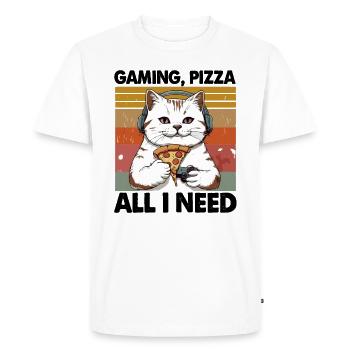 Drôles de chats Jeux Pizza Gamer Gamer Jeux - T-shirt Premium bio Homme - blanc - Devant - Nico (187cm)