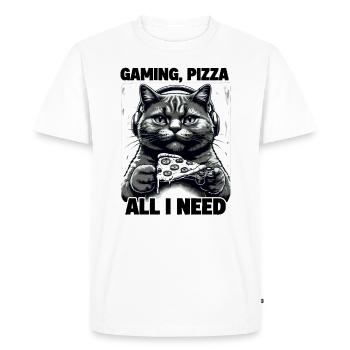 Drôles de chats Jeux Pizza Gamer Gamer Jeux - T-shirt Premium bio Homme - blanc - Devant - Nico (187cm)